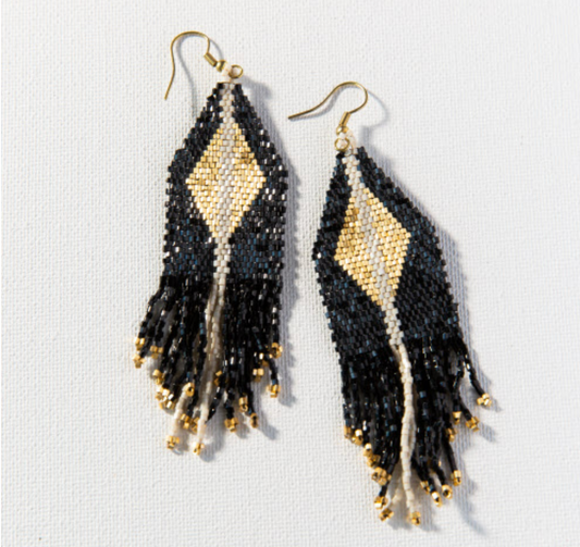 gold black ivory diamond luxe stripe earring