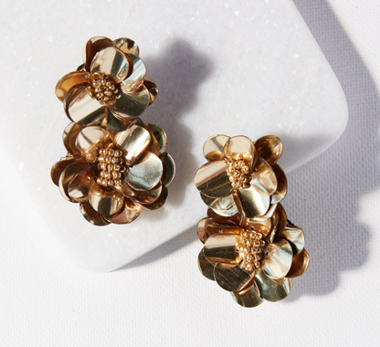 Double flower post earring