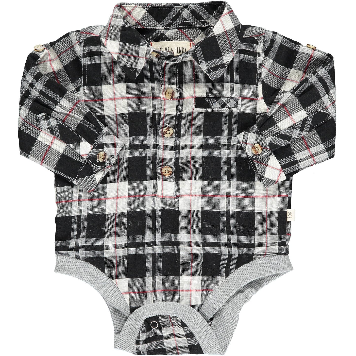 JASPER  black plaid woven onesie