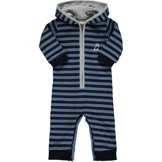 BLAINE Navy striped hooded romper