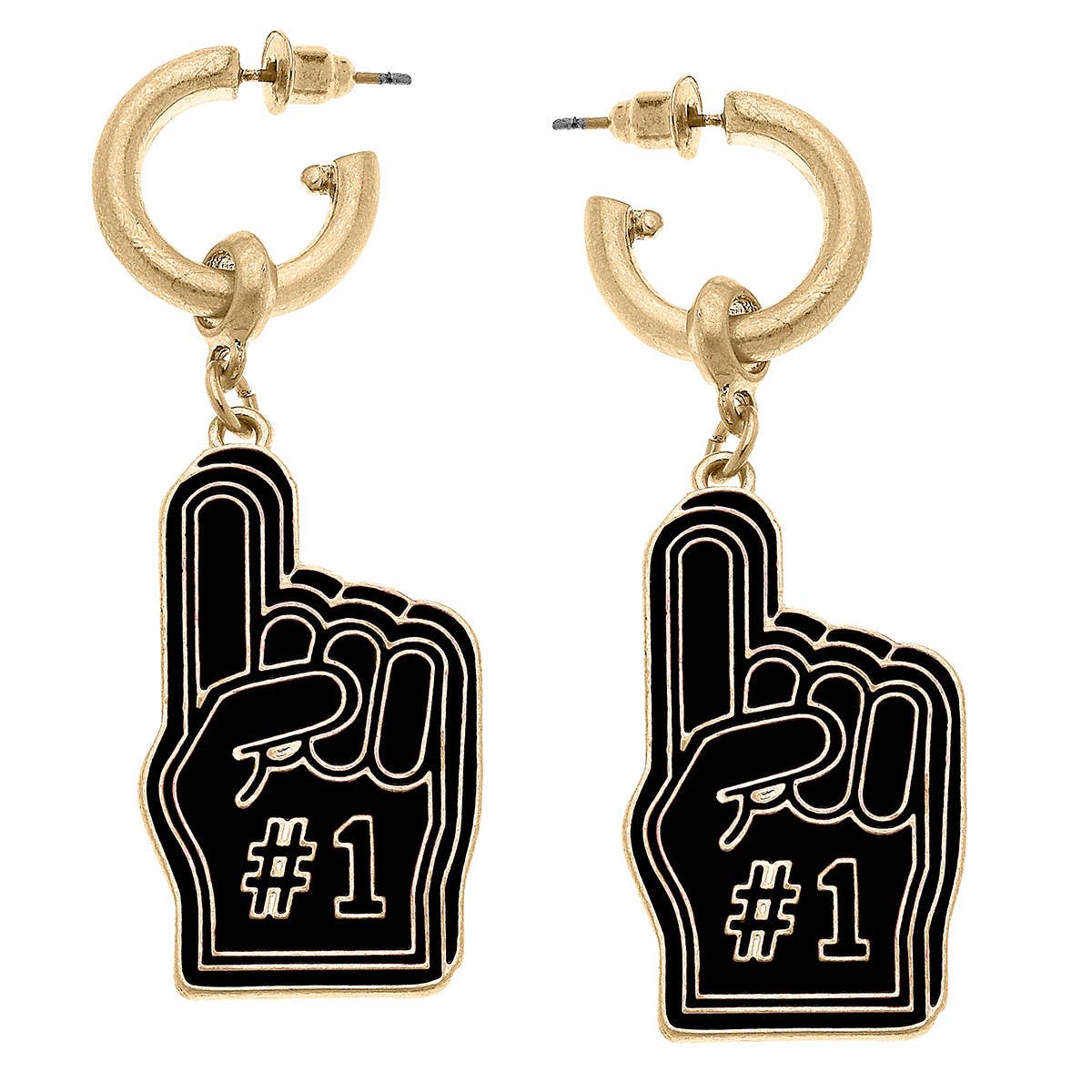 BLACK Game Day Foam Finger Enamel Earrings