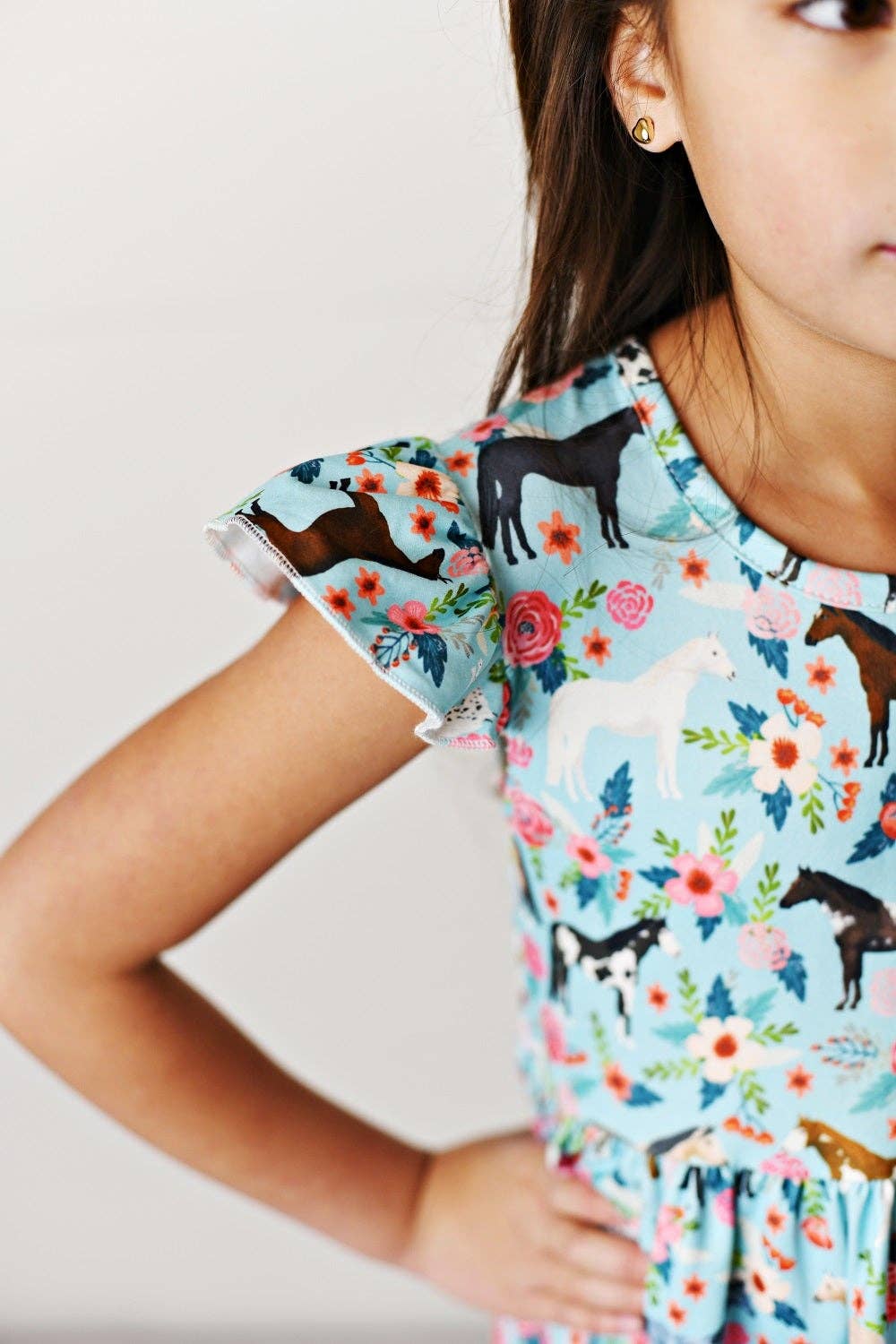 Horse Floral Flutter Sleeve Dress