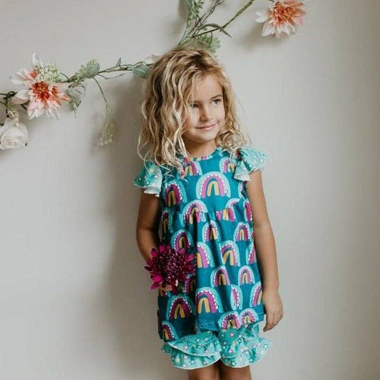 Rainbow Tunic & Ruffle Star Shorts Set