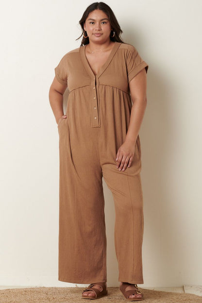 Mocha Knit Button Front Jumpsuit