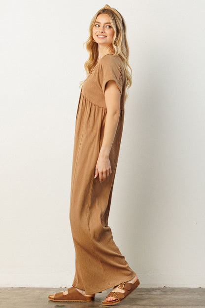 Mocha Knit Button Front Jumpsuit