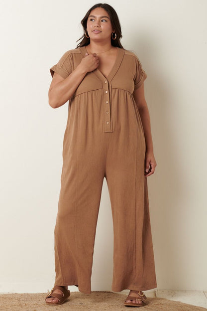 Mocha Knit Button Front Jumpsuit