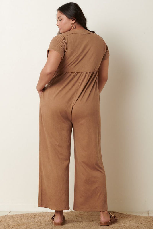 Mocha Knit Button Front Jumpsuit