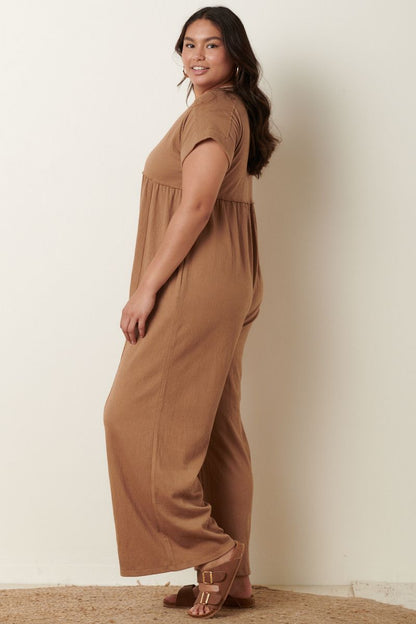 Mocha Knit Button Front Jumpsuit