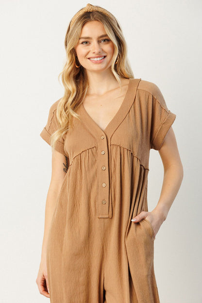 Mocha Knit Button Front Jumpsuit