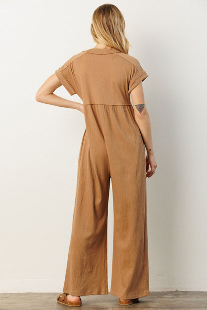 Mocha Knit Button Front Jumpsuit